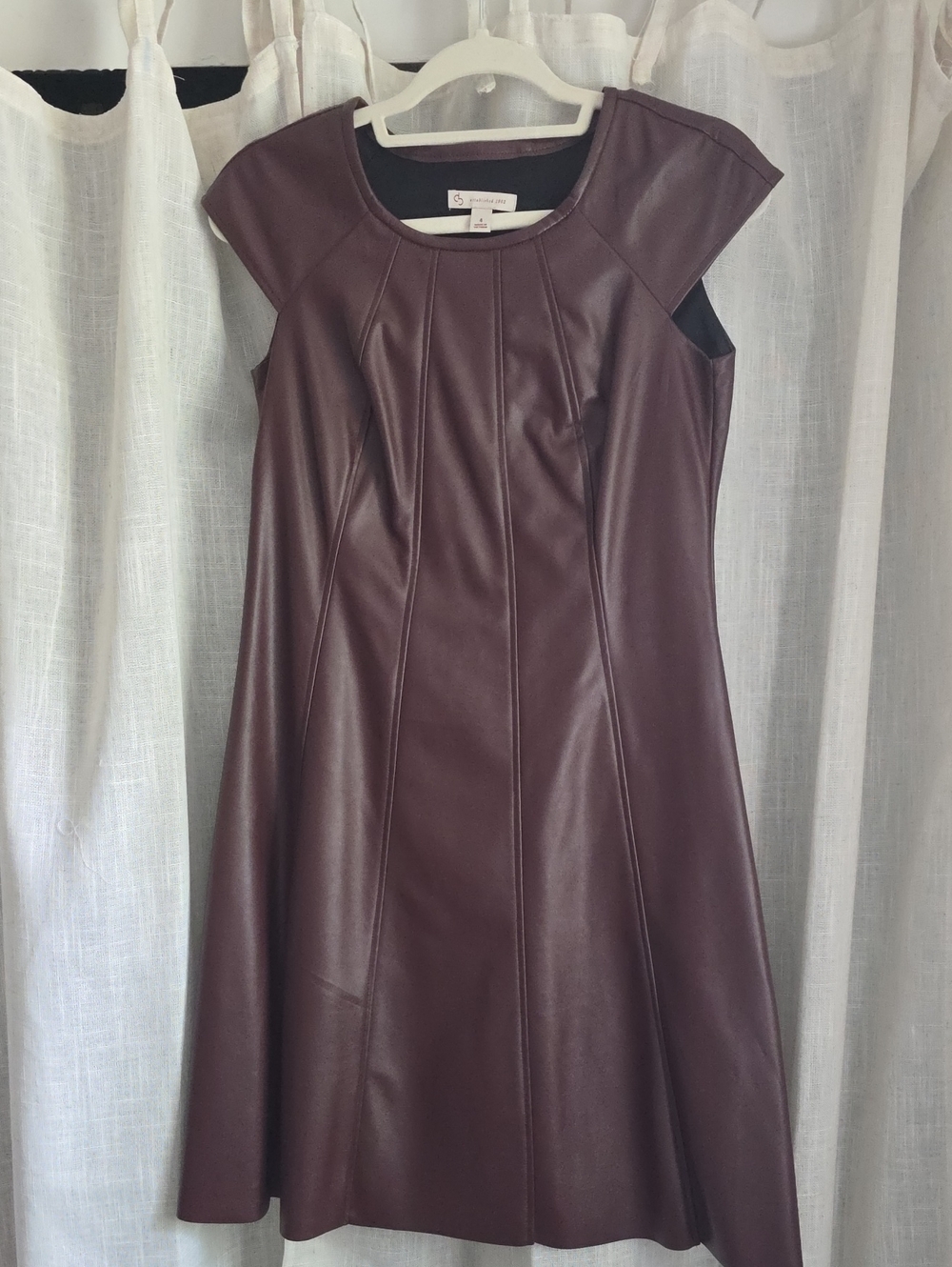 Dress Barn Faux Leather Fit-&-Flare Dress in Deep Burgundy